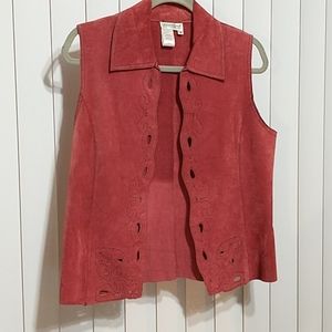 Womens Coldwater Creek Autumn Rust Genuine Soft Suede Leather Vest